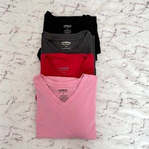 Men’s Express V Neck Stretch Tees Bundle: Size Medium Pink Red Grey Black M